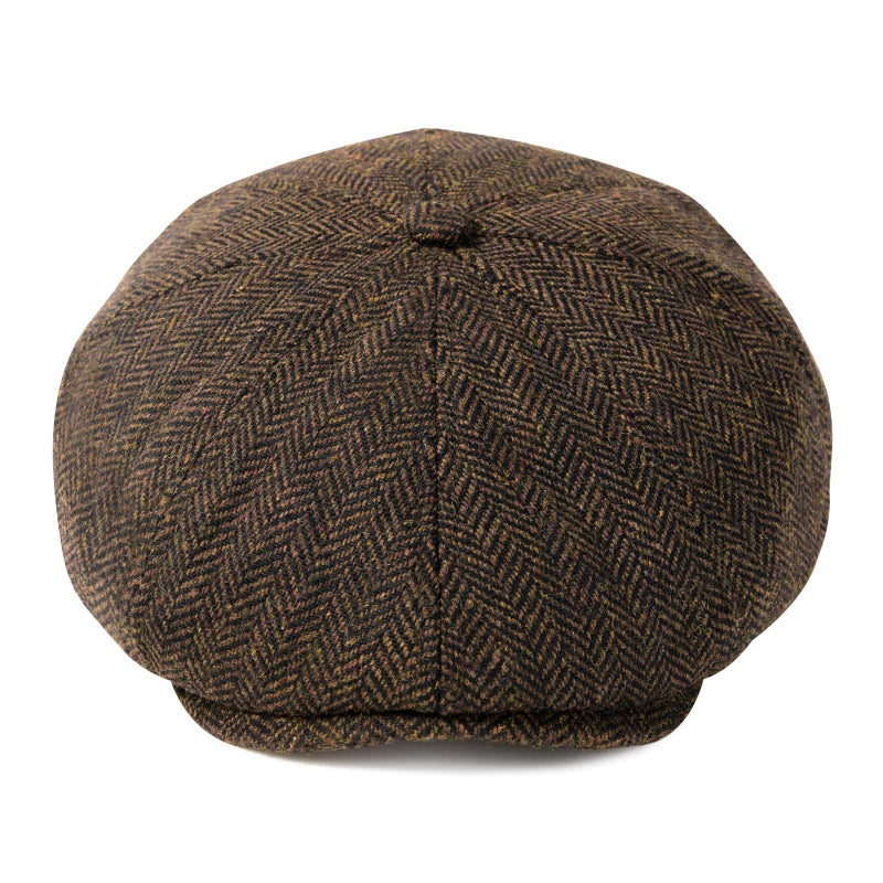 VOBOOM Men Wool Blend 8 Panel Newsboy Cap Herringbone Cabbie Flat Tweed Hat (Herringbone Coffee) - Image 2